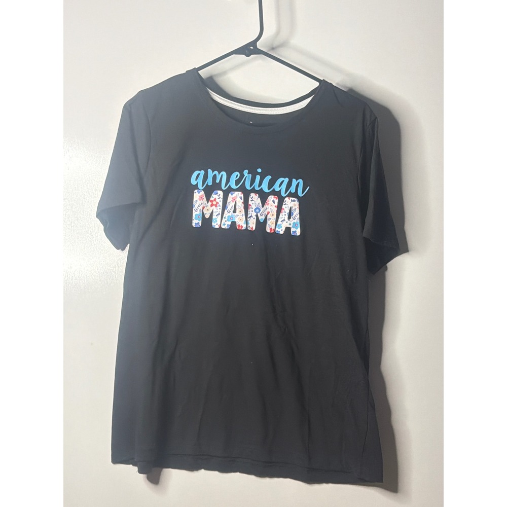 Way to Celebrate Patriotic American Mama Black Graphic T-Shirt XL 16/18